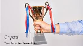  Presentation with golden woman - Cool new slide deck with hand-of-caucasian-young-woman backdrop and a light gray colored foreground