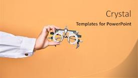  Presentation with optometry - Colorful slides enhanced with hand-of-caucasian-young-woman backdrop and a yellow colored foreground