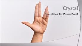  Presentation with hand palm - PPT layouts consisting of hand-of-caucasian-young-woman background and a white colored foreground
