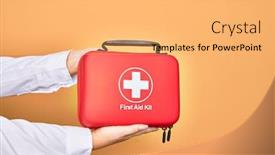  Presentation with first aid kit - Slides with hand-of-caucasian-young-woman background and a yellow colored foreground