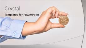  Presentation with money bitcoin - Presentation theme featuring hand-of-caucasian-young-woman background and a lemonade colored foreground