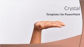  Presentation with hand palm - Colorful PPT theme enhanced with hand-of-caucasian-young-woman backdrop and a white colored foreground