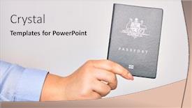  Presentation with passport - Amazing presentation theme having hand-of-caucasian-young-woman backdrop and a light gray colored foreground