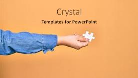  Presentation with hand holding puzzle piece - Audience pleasing PPT layouts consisting of hand-of-caucasian-young-woman backdrop and a light gray colored foreground