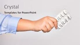  Presentation with medicines - Slide deck enhanced with hand-of-caucasian-young-woman background and a light gray colored foreground