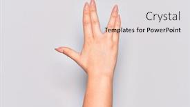  Presentation with vulcan - Cool new presentation design with hand-of-caucasian-young-woman backdrop and a light gray colored foreground