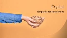  Presentation with cereal - Colorful PPT theme enhanced with hand-of-caucasian-young-woman backdrop and a light gray colored foreground