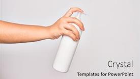  Presentation with woman body - Cool new PPT layouts with hand-of-caucasian-young-woman backdrop and a light gray colored foreground