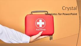  Presentation with first aid kit - PPT layouts enhanced with hand-of-caucasian-young-woman background and a yellow colored foreground