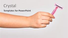  Presentation with razor - Beautiful slide deck featuring hand-of-caucasian-young-woman backdrop and a sky blue colored foreground