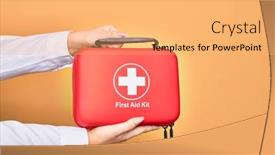  Presentation with first aid kit - Slides enhanced with hand-of-caucasian-young-woman background and a yellow colored foreground