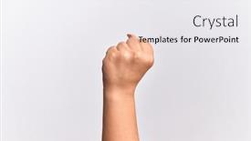  Presentation with revolution - PPT theme with hand-of-caucasian-young-woman background and a white colored foreground