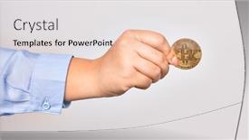  Presentation with money bitcoin - Presentation theme consisting of hand-of-caucasian-young-woman background and a white colored foreground
