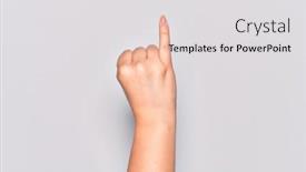  Presentation with commitment - Colorful slide set enhanced with hand-of-caucasian-young-woman backdrop and a light gray colored foreground