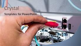  Presentation with connecting - Theme having hand-of-computer-technician-connecting background and a light blue colored foreground