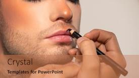  Presentation with makeup artist - Amazing PPT theme having hand-of-contemporary-makeup-artist backdrop and a coral colored foreground