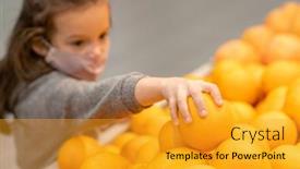  Presentation with products supermarket - Cool new PPT theme with hand-of-cute-little-girl backdrop and a gold colored foreground