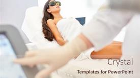  Presentation with laser therapy - Audience pleasing theme consisting of hand-of-dermatologist-operates-monitor backdrop and a lemonade colored foreground