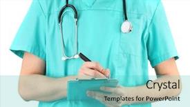  Presentation with capsules pills pill doctor prescription - Audience pleasing slide deck consisting of hand of doctor with pen backdrop and a  colored foreground