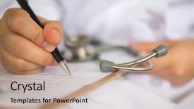  Presentation with prescription - PPT layouts having hand of doctor writing background and a mint green colored foreground