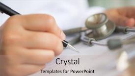  Presentation with prescription - PPT theme featuring hand of doctor writing background and a coral colored foreground