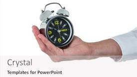  Presentation with executive - Amazing PPT theme having hand-of-executive-holding-alarm backdrop and a light gray colored foreground
