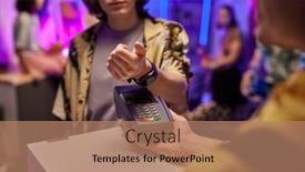  Presentation with terminal - Theme enhanced with hand-of-guy-with-smartwatch background and a  colored foreground