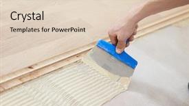  Presentation with handyman - Colorful PPT theme enhanced with hand of handyman parquet carpenter backdrop and a lemonade colored foreground