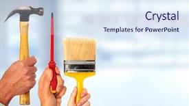  Presentation with renovation - Presentation design with hand of handyman background and a sky blue colored foreground
