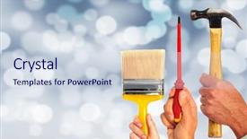  Presentation with renovation - Slide deck enhanced with hand of handyman background and a sky blue colored foreground