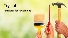  Presentation with renovation - Colorful presentation theme enhanced with hand of handyman backdrop and a blonde colored foreground
