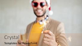  Presentation with santa - Slide deck featuring hand-of-happy-young-businessman background and a coral colored foreground