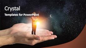  Presentation with support - Colorful PPT theme enhanced with hand of help and support backdrop and a  colored foreground