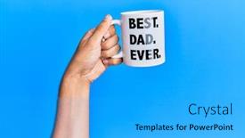  Presentation with cup coffee - Cool new slide set with hand-of-hispanic-man-holding backdrop and a light gray colored foreground