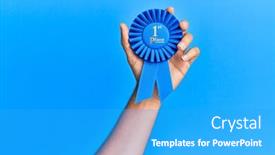  Presentation with blue ribbon - Beautiful slide deck featuring hand-of-hispanic-man-holding backdrop and a cyan colored foreground