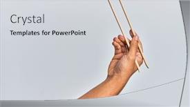  Presentation with chopsticks - PPT theme enhanced with hand-of-hispanic-man-holding background and a light gray colored foreground