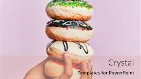  Presentation with donuts pink - Beautiful slide deck featuring hand-of-hispanic-man-holding backdrop and a coral colored foreground