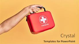  Presentation with first aid kit - PPT theme with hand-of-hispanic-man-holding background and a yellow colored foreground
