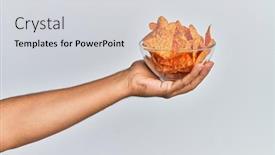 Presentation with nachos - Beautiful slide set featuring hand-of-hispanic-man-holding backdrop and a light gray colored foreground