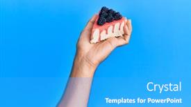  Presentation with cheesecake - Amazing PPT layouts having hand-of-hispanic-man-holding backdrop and a cyan colored foreground