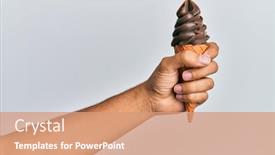  Presentation with ice cream - Cool new PPT layouts with hand-of-hispanic-man-holding backdrop and a coral colored foreground