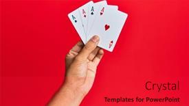  Presentation with poker - Slide deck enhanced with hand-of-hispanic-man-holding background and a red colored foreground