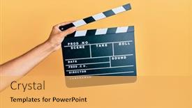  Presentation with movie - Slide set with hand-of-hispanic-man-holding background and a yellow colored foreground