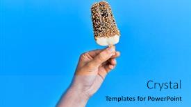  Presentation with ice blue - Colorful presentation design enhanced with hand-of-hispanic-man-holding backdrop and a cyan colored foreground