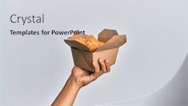  Presentation with fried chicken - Slide set consisting of hand-of-hispanic-man-holding background and a light gray colored foreground