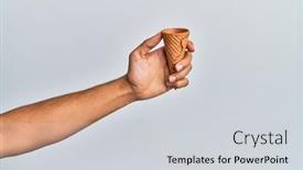  Presentation with biscuit - Cool new slide deck with hand-of-hispanic-man-holding backdrop and a light gray colored foreground