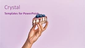  Presentation with unicorn cake pink frosting - Cool new PPT layouts with hand-of-hispanic-man-holding backdrop and a lemonade colored foreground