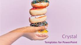  Presentation with donuts pink - Cool new slides with hand-of-hispanic-man-holding backdrop and a lemonade colored foreground