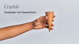  Presentation with biscuit - Slide deck featuring hand-of-hispanic-man-holding background and a light gray colored foreground