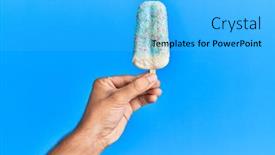  Presentation with ice blue - Beautiful presentation theme featuring hand-of-hispanic-man-holding backdrop and a cyan colored foreground